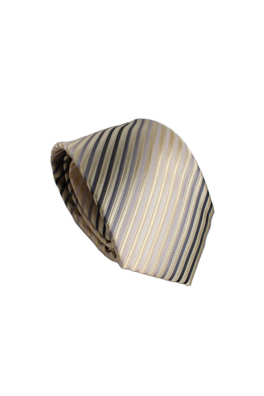 vintage cream and grey tie featuring a ombre and stripe design, a sheeny finish, contrasting lining and a branded loop at interior. 