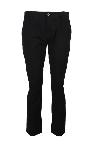  john varvatos black cotton blend slim-fit pants. features front slash pockets, rear patch pockets, silver toned hardware, and zipper fly. 