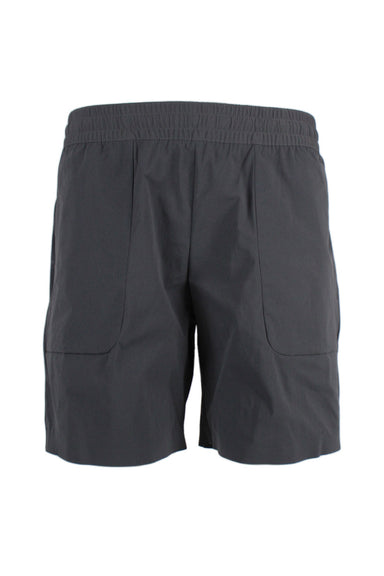 proof dark gray 'highline' athletic shorts. features water resistant, quick dry material; oversized side zip pockets, and elastic waist. 