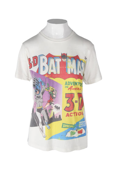  vintage dc multi-colored '3-d batman' t-shirt. features batman graphic at chest, ribbed crew neckline, short sleeves, relaxed fit. sold in vintage condition. 