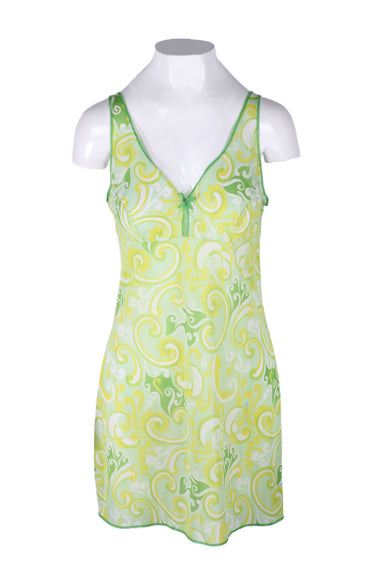 unlabeled vintage green and yellow paisley slip dress.