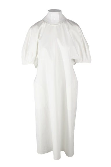 description: sofia d'hoore balloon sleeve maxi white dress. features rounded neckline, oversize fit, and two slit pockets at side. 