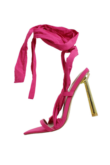 ego hot pink stiletto heels. features a wrap design and pointed toe style.