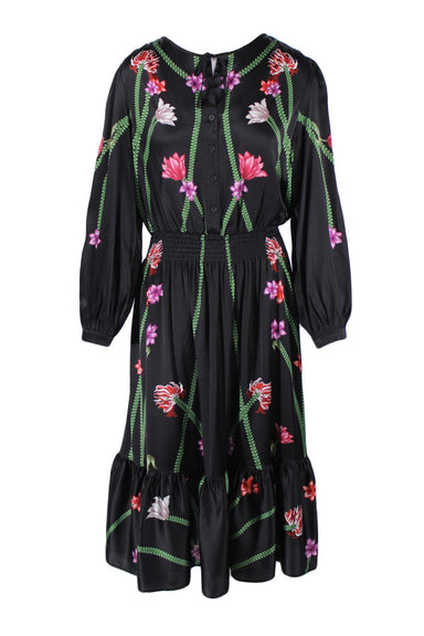 tucker black/multicolor long sleeve 'juliette' silk stretch charmeuse midi dress