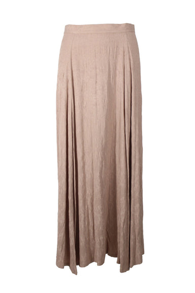 vintage taupe jacquard maxi skirt. features subtle floral pattern throughout, flared silhouette, and back zip closure with decorative button at waistband. unlined.  
